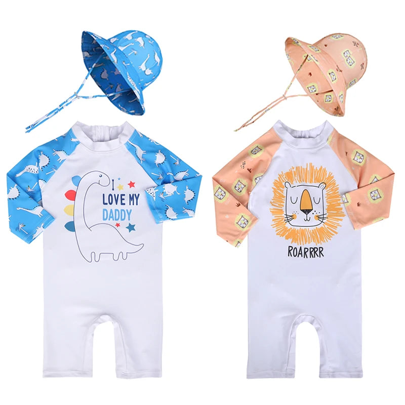 Baby Girls Swimsuit Long Sleeves One Piece Swimwear for Kids Toddler Cartoon UPF50+ Rash Guards Infant Bathing Suit