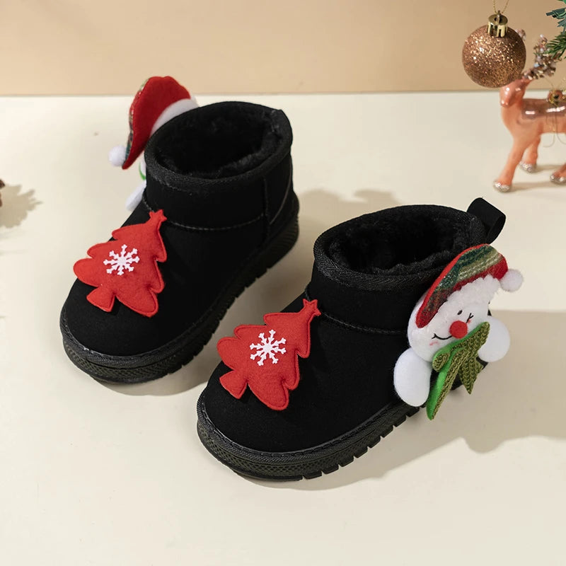 Kids Snow Boots Christmas Gift Children Short Boots with Thick Warm Fur 2025 Winter New Boys Girls Ankle Boots Round Toes Soft