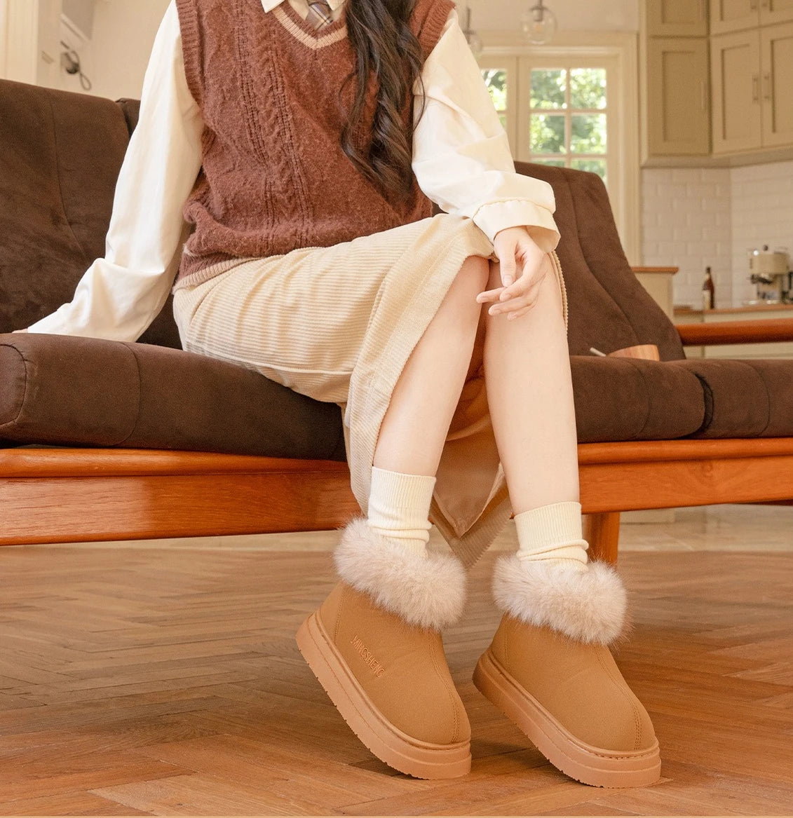 Winter Warm Shoes For Women Men Indoor Street Warm Snow Boots Soft Faux Fur Slip-on Style Girls Boys Short Boot Leisure Botas