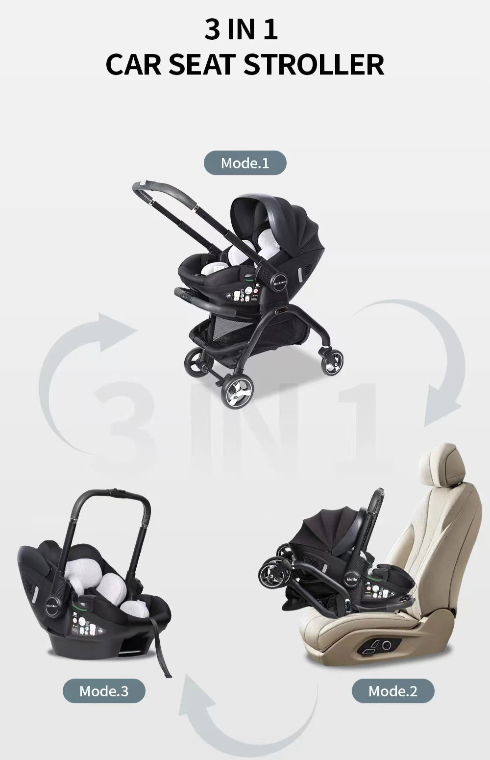 Kodilo baby safety stroller, child safety seat, newborn baby sleeping basket can be pushed in both directions Easy to operate