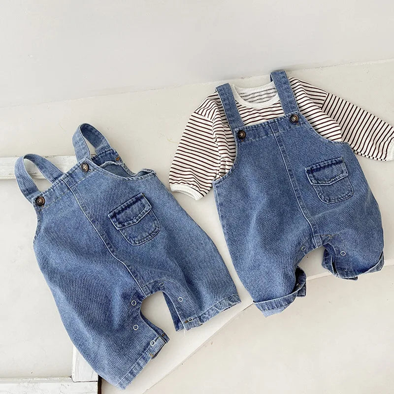2023 Autumn New Baby Sleeveless Denim Jumpsuit Newborn Toddler Cute Pocket Romper Infant Girl Casual Overalls Kids Clothes