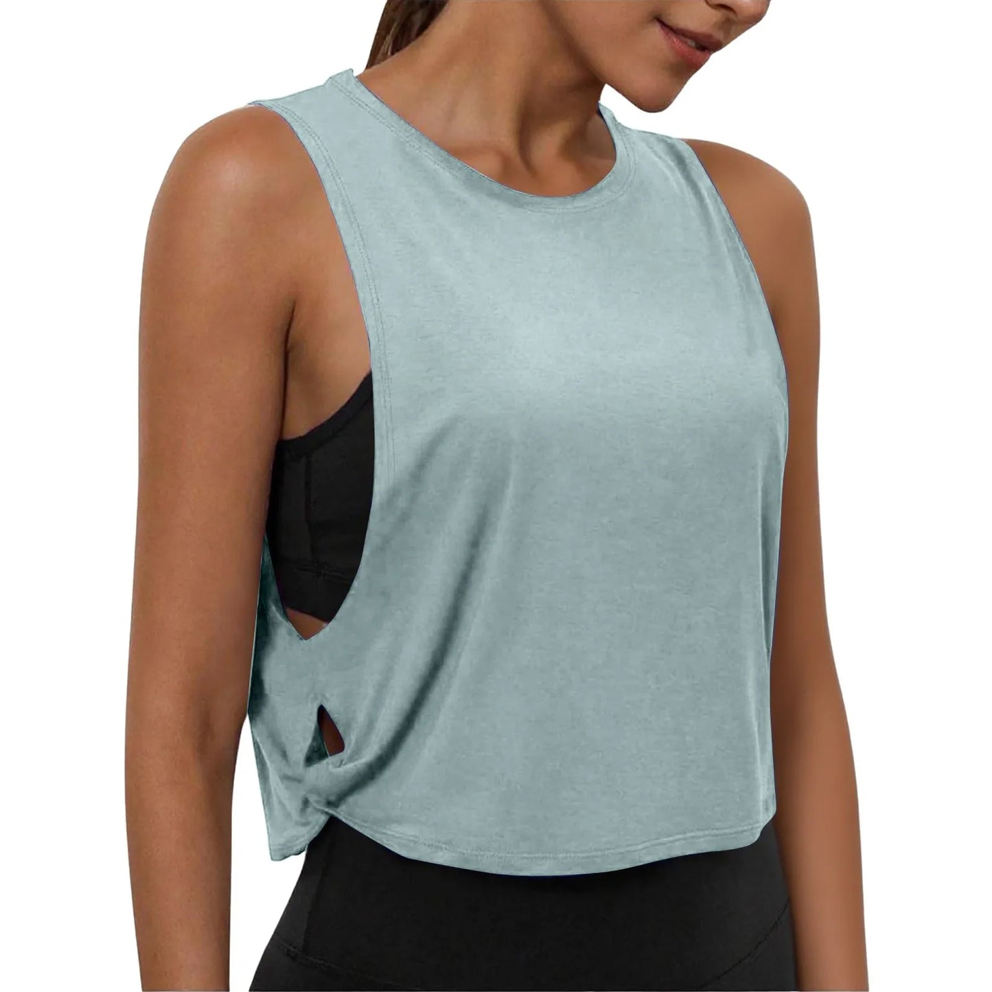Women Sleeveless Yoga Tops Athletic Vest Breathable Blouse Cover Up Gym Workout Cool T-Shirt Running Short Tank Crop Top