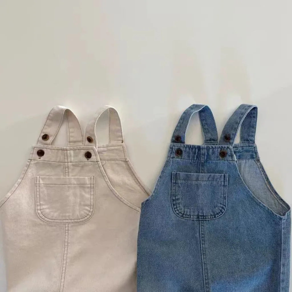2024 Spring Kids Overalls Loose Girl Baby Suspenders Pants Newborn Retro Jeans Boy Infant Casual Trousers Toddler Denim Pants