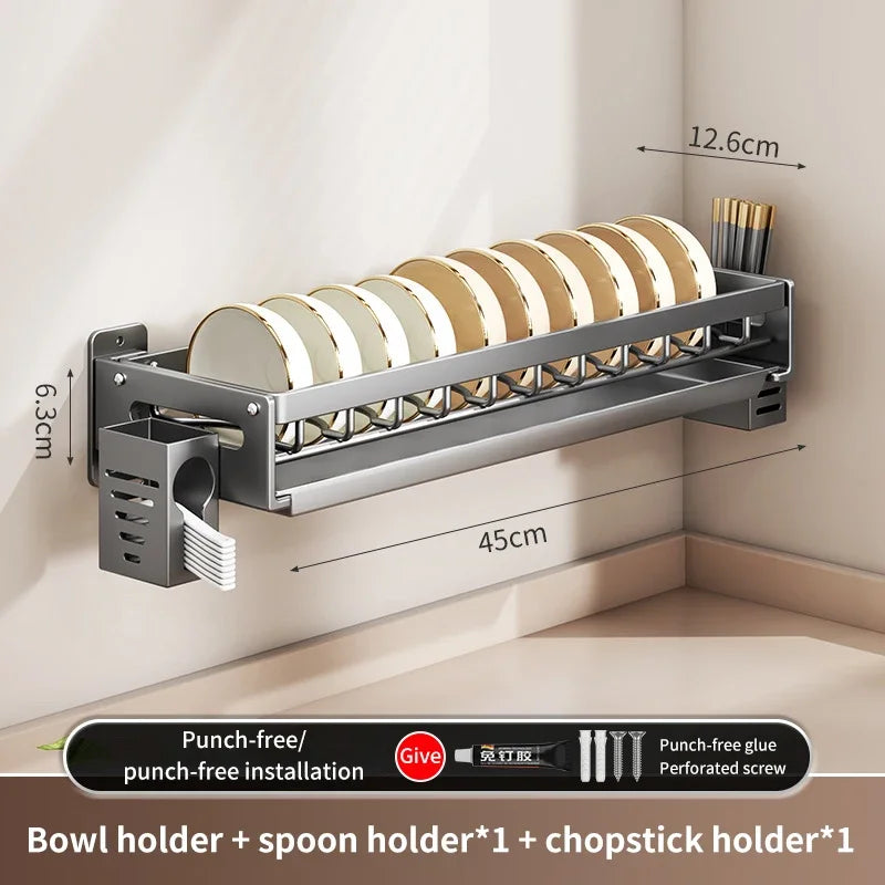 Floating Wall Drainer for Kitchen Dishes Multifunction Divider Spoon Kitchen Accessories Holder Organizers Storage Shelf Rack