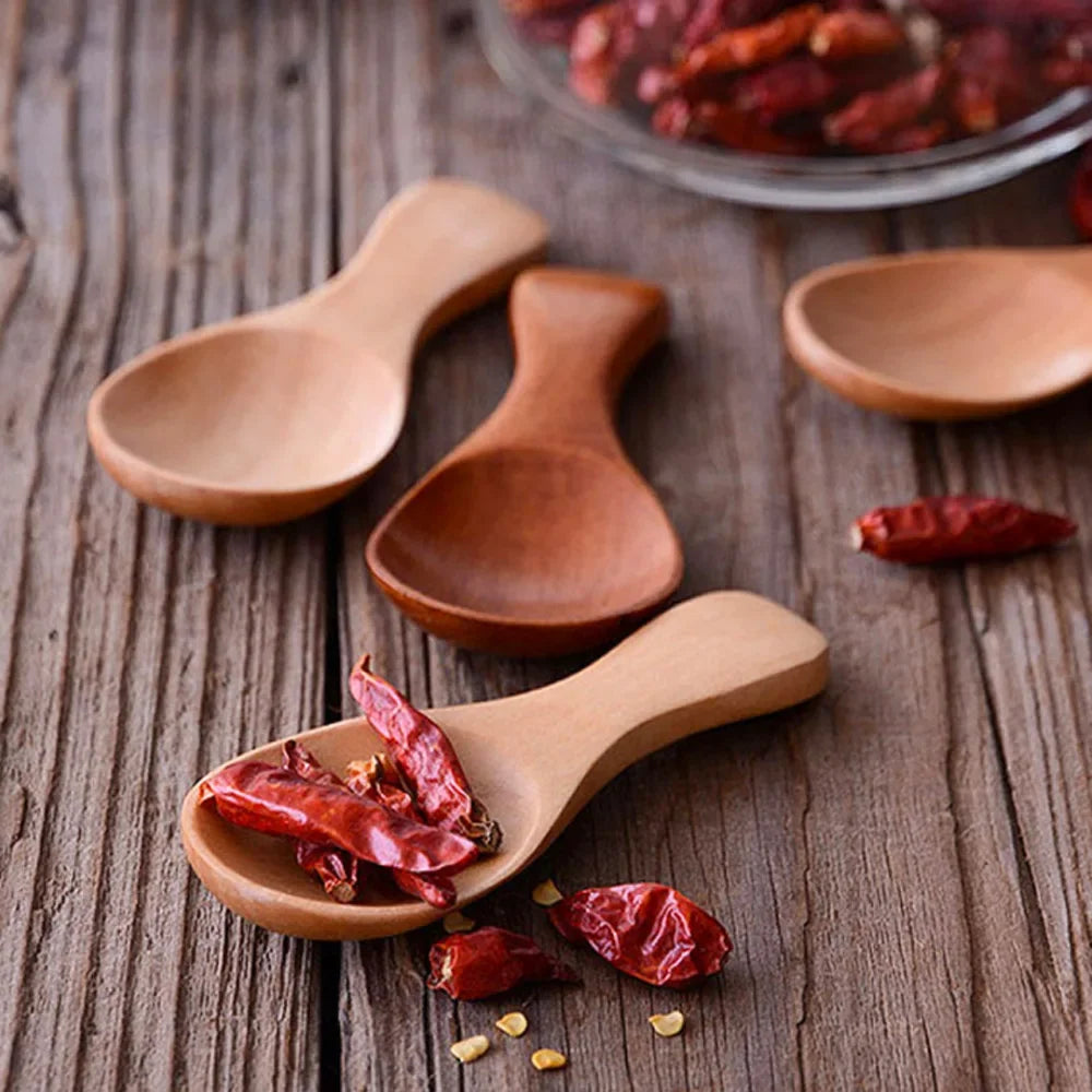 4Pcs Mini Wooden Spoons Small Kitchen Spice Condiment Spoon Sugar Tea Coffee Scoop Short Handle Wood Kids Spoon Kitchen Gadgets