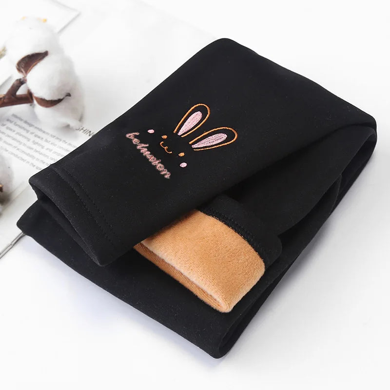 Kids Girl's Leggings Autumn Winter Thick Warm Children Bottom Pants Cute Cartoon Rabbit Elastic Waist Trousers For Girls 2-8Yrs