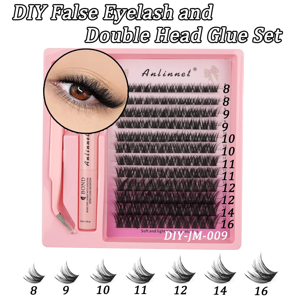 Eyelash Bundle Set DIY Eyelash 8-15mm Extended Makeup Personal Eyelash Adhesive+Sealing Layer Adhesive+Eyelash Tweezers