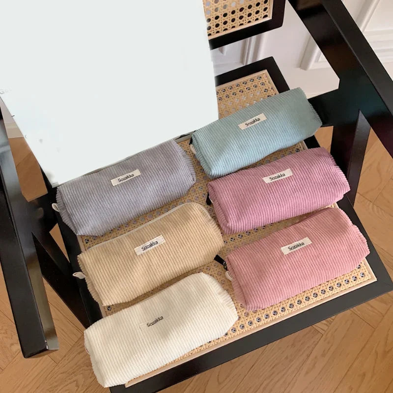 Soft Large Cosmetic Bags Women Neceser Makeup Toiletry Bag Fashion Travel Make Up Bag Corduroy Brush Pencil Organizer Case