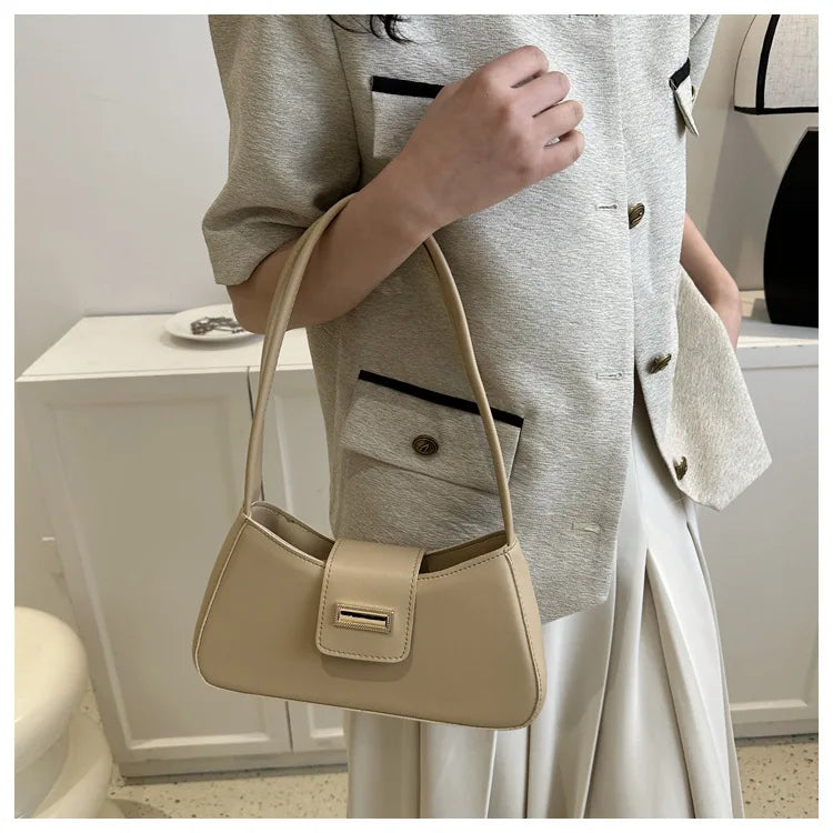 Minimalist Shoulder Bag for Women Simple Solid Color Underarm Bag Women's Buckle Handbag and Purse Fashion Small Top-handle Bags