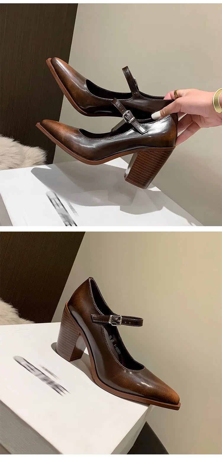 MKKHOU Fashion Pumps New High Quality Genuine Leather Pointed High Heels Mary Jane Shoes Women's Heels Leather Shoes Women Shoes