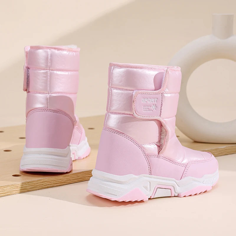 New Kids Snow Boots Winter High-top Warm Cotton Shoes for Children Boys Girls Warm Plush Lining Ankle Boots Anti-skid Waterproof