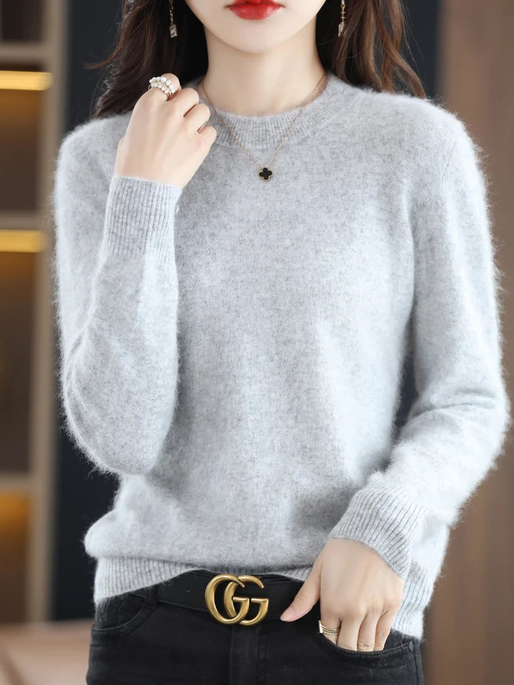 Winter Women Sweater 100% Mink Cashmere Half Turtleneck Knitted Pullovers Loose Soft Warm Female Long Sleeve Solid Jumper S-XXL