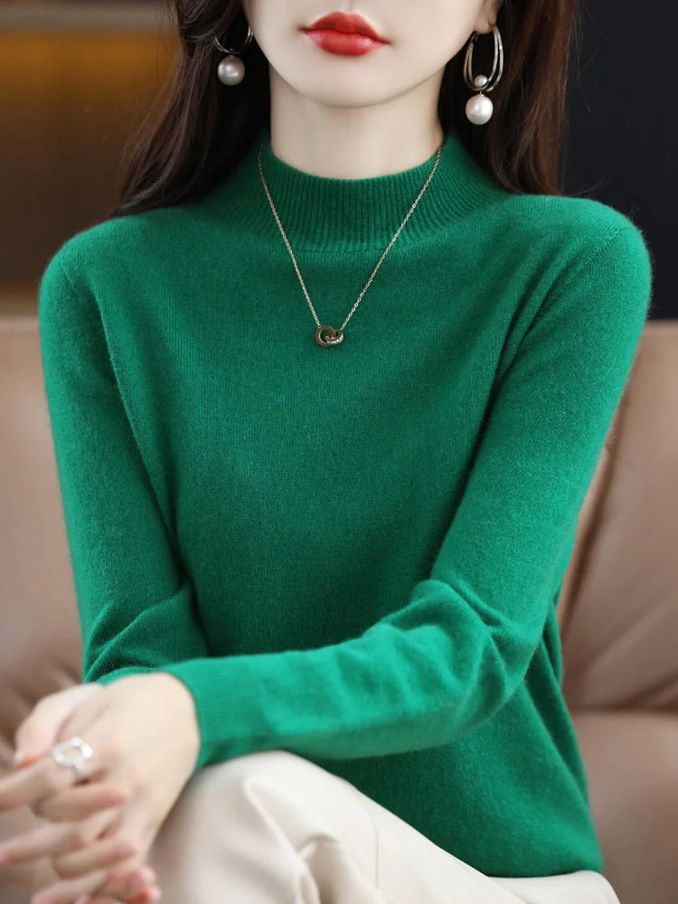 100% Merino Wool Cashmere Sweater Women Knitted Sweater Turtleneck Long Sleeve Pullovers Autumn Winter Clothing Warm Jumper Tops