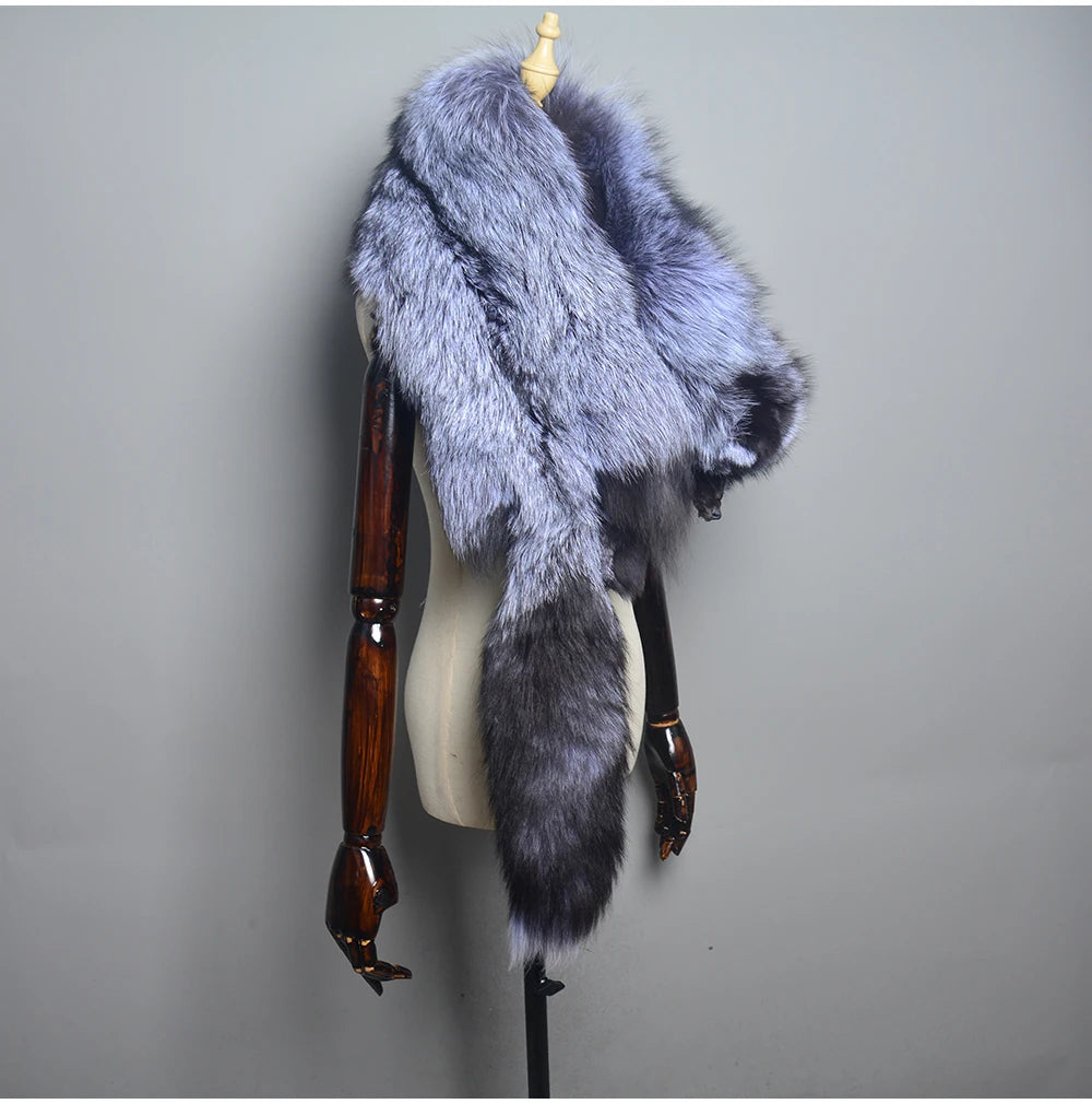 Winter Warm Large Real Fox Fur Collar Natural Fur Coat Scarves Luxury Women Men Jackets Hood Shawl Decor Female Neck Scarf Wraps