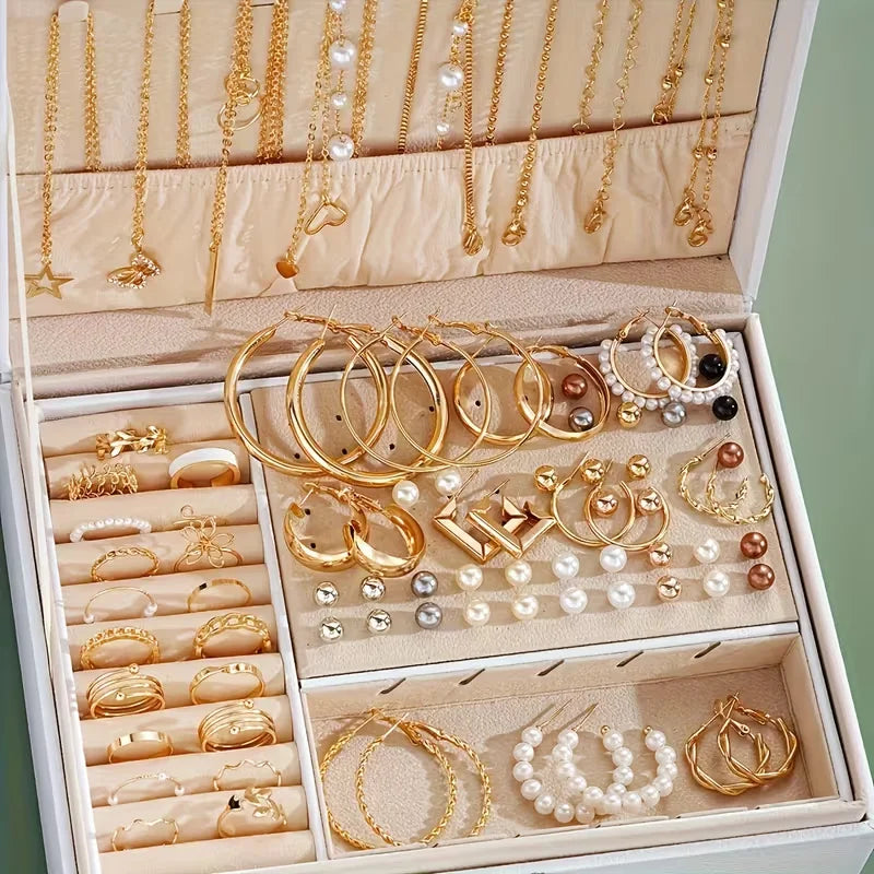 86 Pcs Fashion Jewelry Set For Women Pearl Alloy Earrings Necklaces Rings Bracelets Stackable Boho Jewelry Party Daily No Box