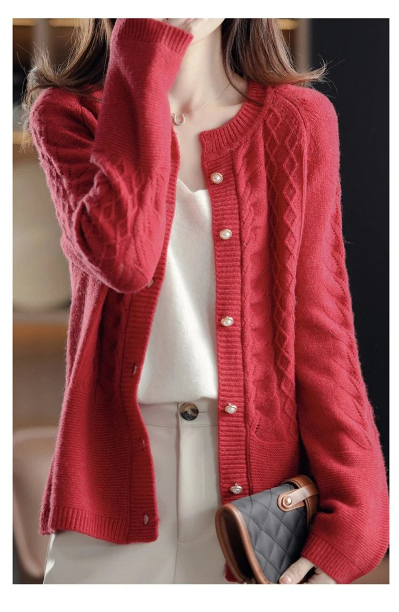 Cashmere Sweater Cardigan Women Single Breasted Long Sleeve Elegant Vintage Jumper Solid Wool Knitted Autumn Winter Outwear