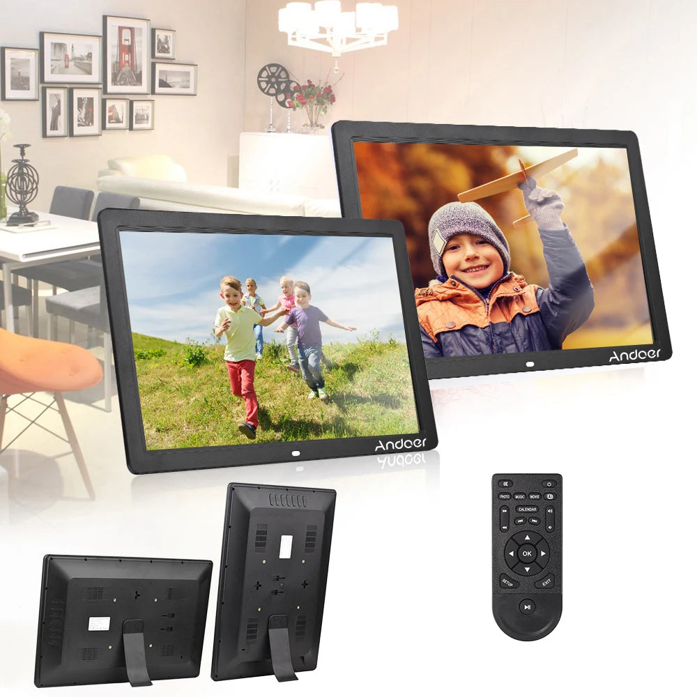 Andoer 17inch LED Digital Photo Frame 1080P Electronic Picture Frame MP3 MP4 Video Player Clock Calendar with Remote Control