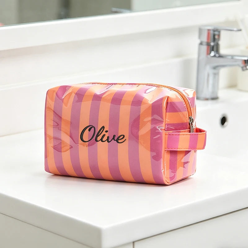 Customised Embroidery/Standard Style 2 Options, Striped Handbag, Makeup Storage Bag, Back-to-School Season, Gift!