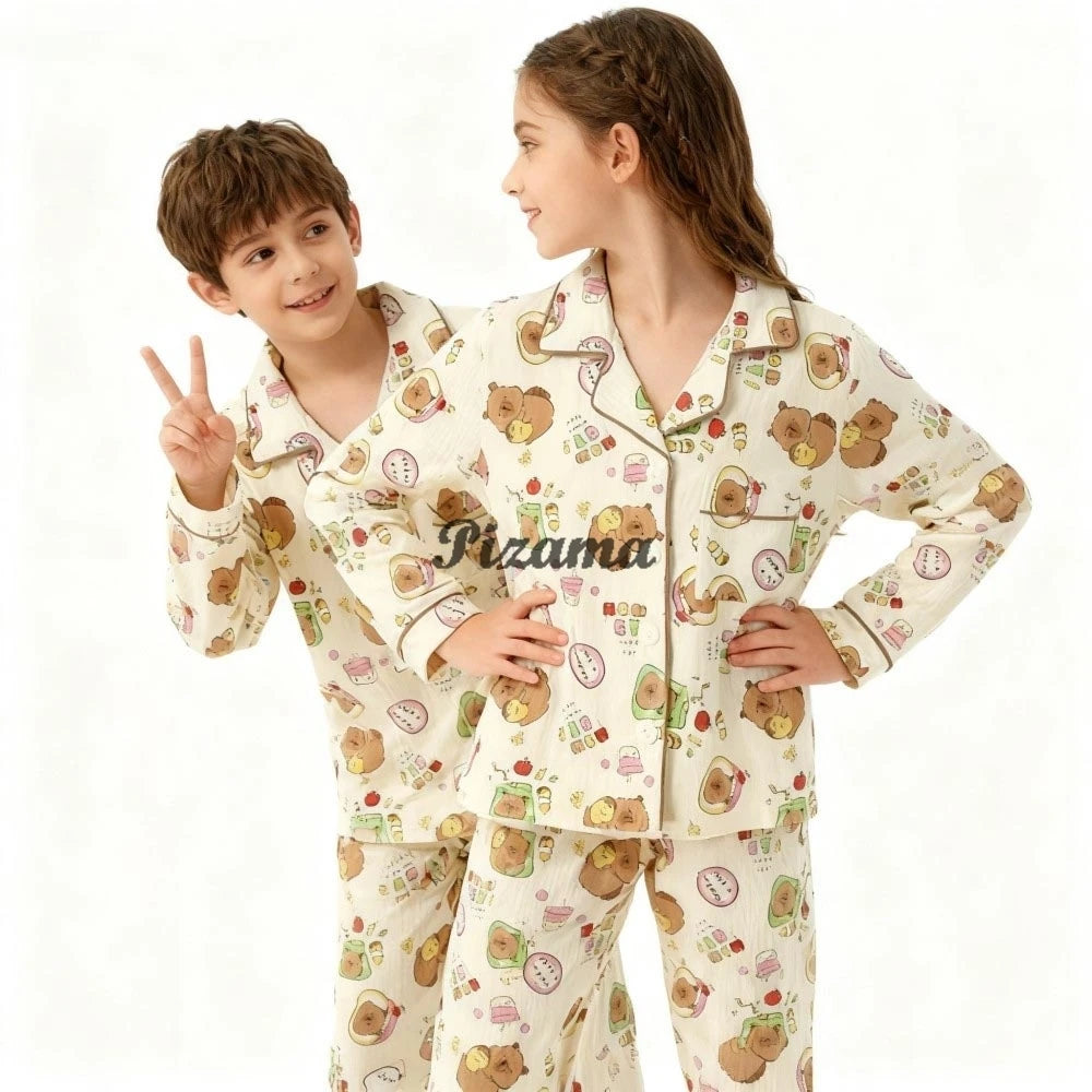 Spring Autumn Winter Teen Girls Pajamas Sets Children 2 Piece Full Sleeve Loungewear Kids Pyjamas Button Down Pijama Teen Niña