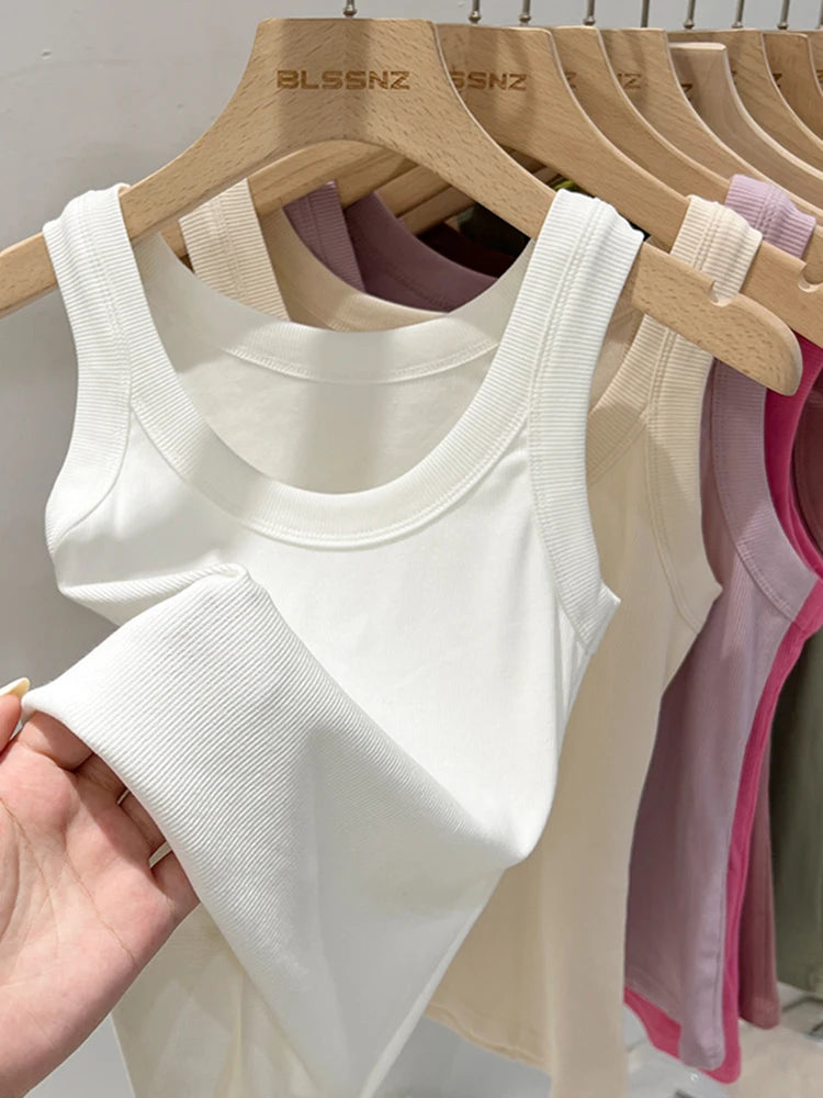 Women Solid Round Neck Ribbed Tank Top Camisole Women 2026 Summer Basic Elastic Tank Top O Neck Solid Tank Top