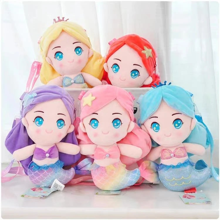 Mermaid Princess Shoulder Bags Little Girls Cute Coin Purses Children Mermaid Plush Toy Crossbody Bag