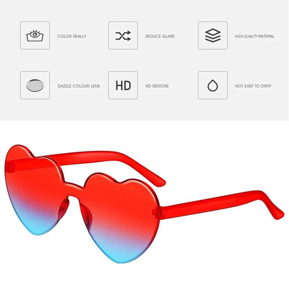 Fashion Colorful Heart-shaped Sunglasses Women Party Girls Outdoor Sun Protection Jelly Gradient Sun Glasses Goggles UV400 1Pcs