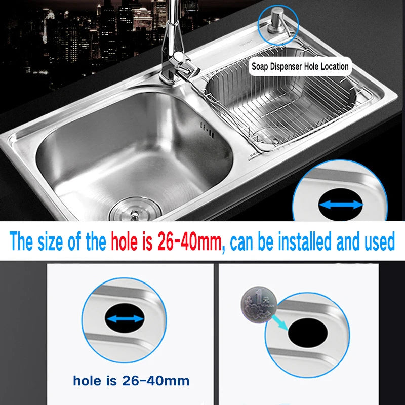 Stainless Steel Sink Soap Dispenser Kitchen Detergent Liquid Soap Dispenser Refillable Hand Press Sink Built-in Bottle