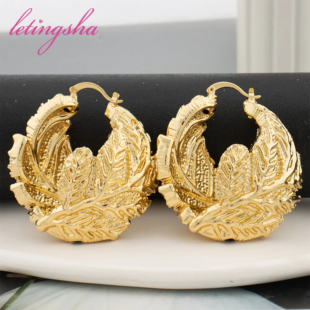 African Luxury 18K Gold Plated Earrings Dubai Hoop Earrings For Women Jewelry Sets Indian Nigerian Wedding Jewellery Party Gifts