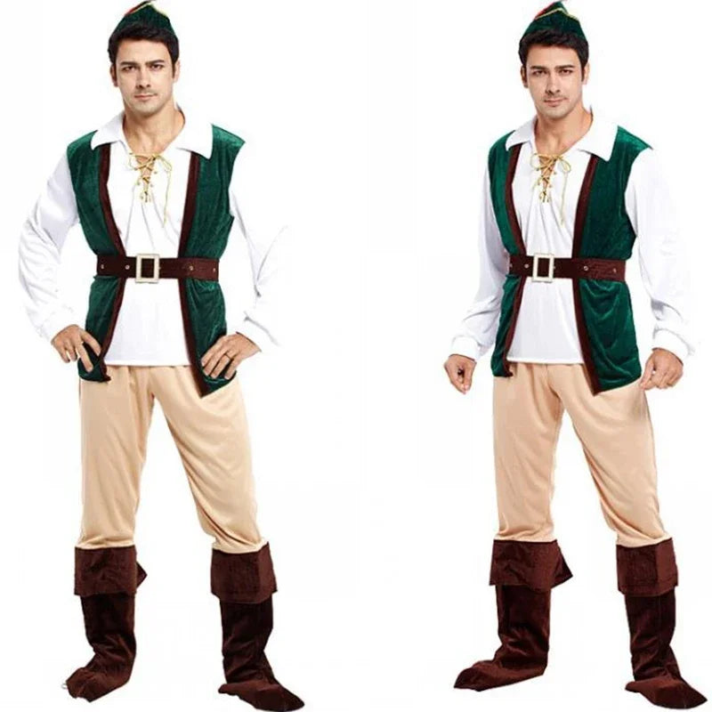 Men Pirate Robin Hood Cosplay Carnival Halloween Forest Prince Hunter Costume Purim Masquerade Clothes