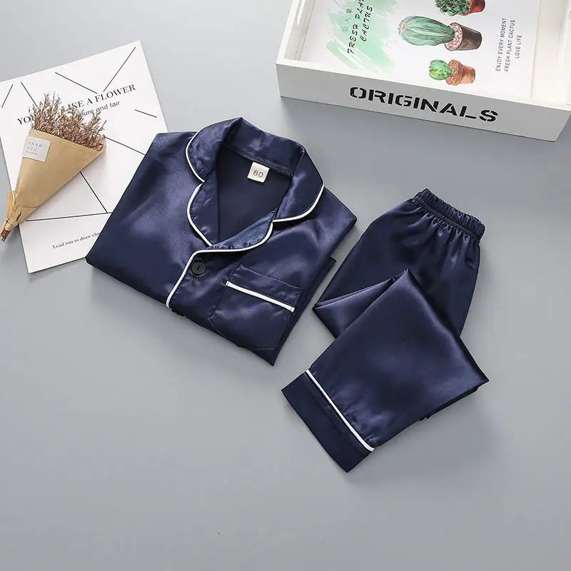 Boys Girls Kids Pajama Sets Causal Solid Long Sleeve T-Shirt Tops with Pants Toddler Baby Sleeping Clothes Pijamas Sleepwear