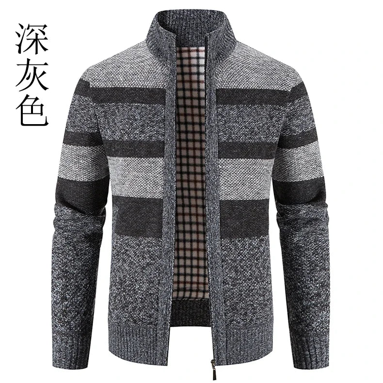 Autumn Winter Sweater Men Warm Cashmere Cotton Blended Pullovers Cardigan Men Fashion Casual Stand Collar Breathable Men Jackets