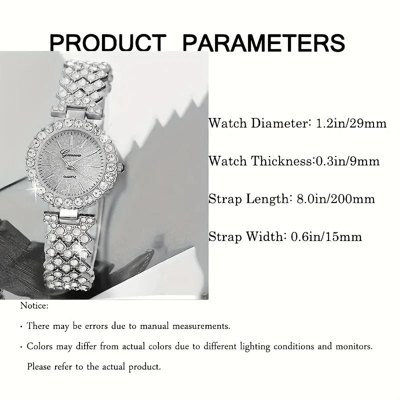 6pcs/set Dazzling Luxury Womens Rhinestone Quartz Watch & Jewelry Set - Glamorous Analog Wrist Watches for Moms,