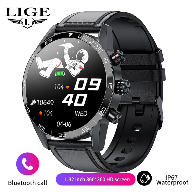 LIGE Men's Smart Watch Bluetooth Connection AMOLED Screen Smartwatch Men IP68 Waterproof Voice Call Samrtwatches for Android iOS