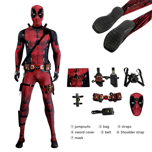 New Comedy DP3 Red Soldier Wade Wilson Cosplay Costume Pool Boy Full Suit Bodysuit Mask High Quality Carnival Halloween Outfit