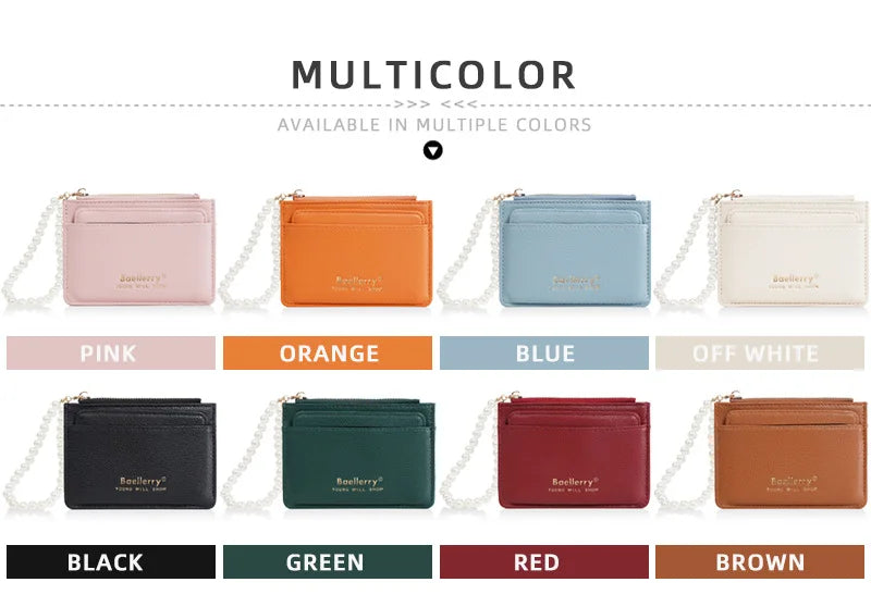 Fashionable Womens Card Case Ins Trend High Class Pearl PU Small Purse