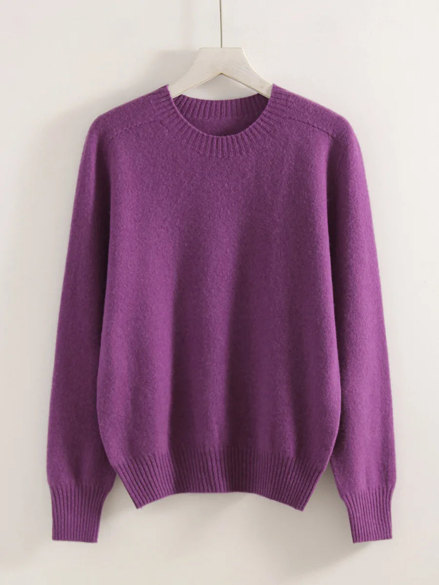 Women Cashmere Sweaters Burgundy O Neck Warm Knitted Brown Pullover Jumper Autumn Winter Wool Sweater Woman Purple Knit Top