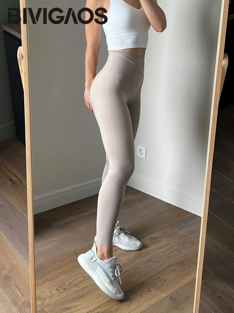 BIVIGAOS Summer New White Khaki Shark Leggings Women Thin High Waist Slim Legs Skinny Leggings Sports Fitness Leggings Spring