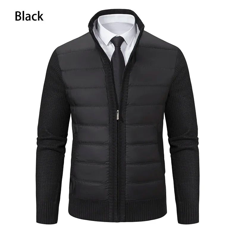 Men Jackets Fleece Cardigan Winter Contrast Splice Knittde Sweater Breathable Thicken Warm Stand Collar Casual Coat Sweater Mens