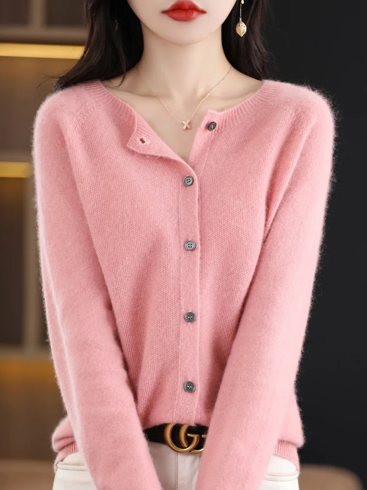 Women Cashmere Sweater 100% Merino Wool Knitted Cardigan Autumn Winter  Knitwear O-Neck Female  Solid Color Casual Fashion Top