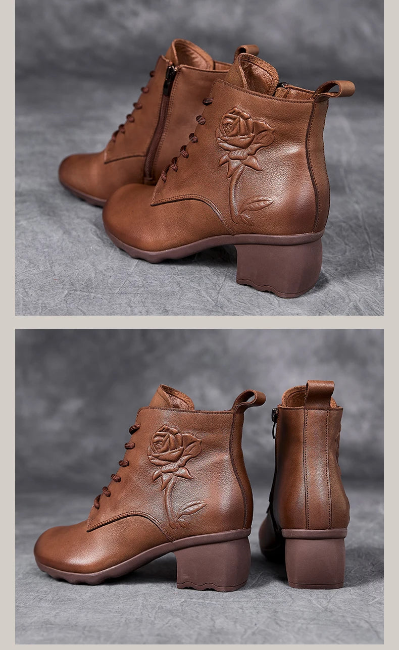 GKTINOO Spring Autumn Women Boots Genuine Leather High Heels Ankle Boots For Women Shoes Retro Handmade Zipper Short Boots