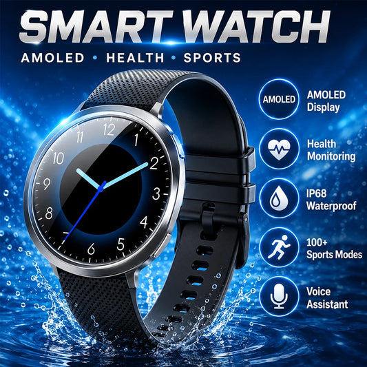 2026 Premium AMOLED Smart Watch Bluetooth Calling Health Monitor IP68 Waterproof 100+ Sports Modes AI Voice Assistant Men Women