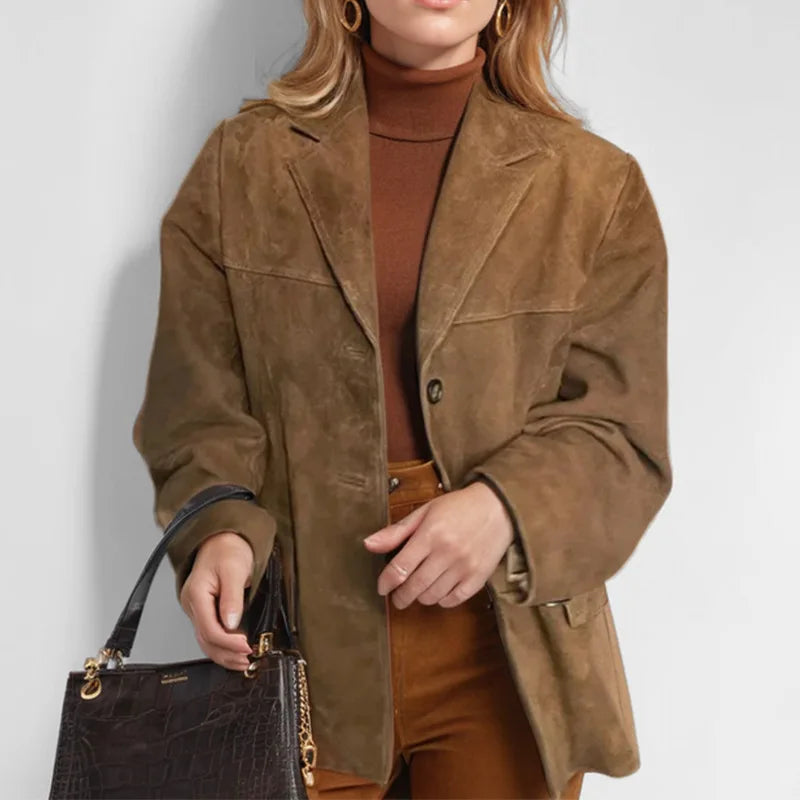 2026 Winter Women Elegant Jacket with Lapel Casual Single Breasted Pocket Long Sleeve Short Coat Street Overcoat Vintage Top
