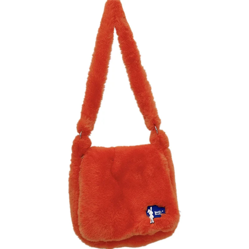 Ins Plush Women Messenger Bag Vintage Ladies Shoulder Crossbody Bags Large Capacity Students Girls Furry Tote Purse Handbags