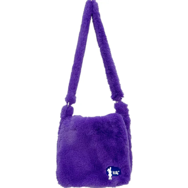 Ins Plush Women Messenger Bag Vintage Ladies Shoulder Crossbody Bags Large Capacity Students Girls Furry Tote Purse Handbags