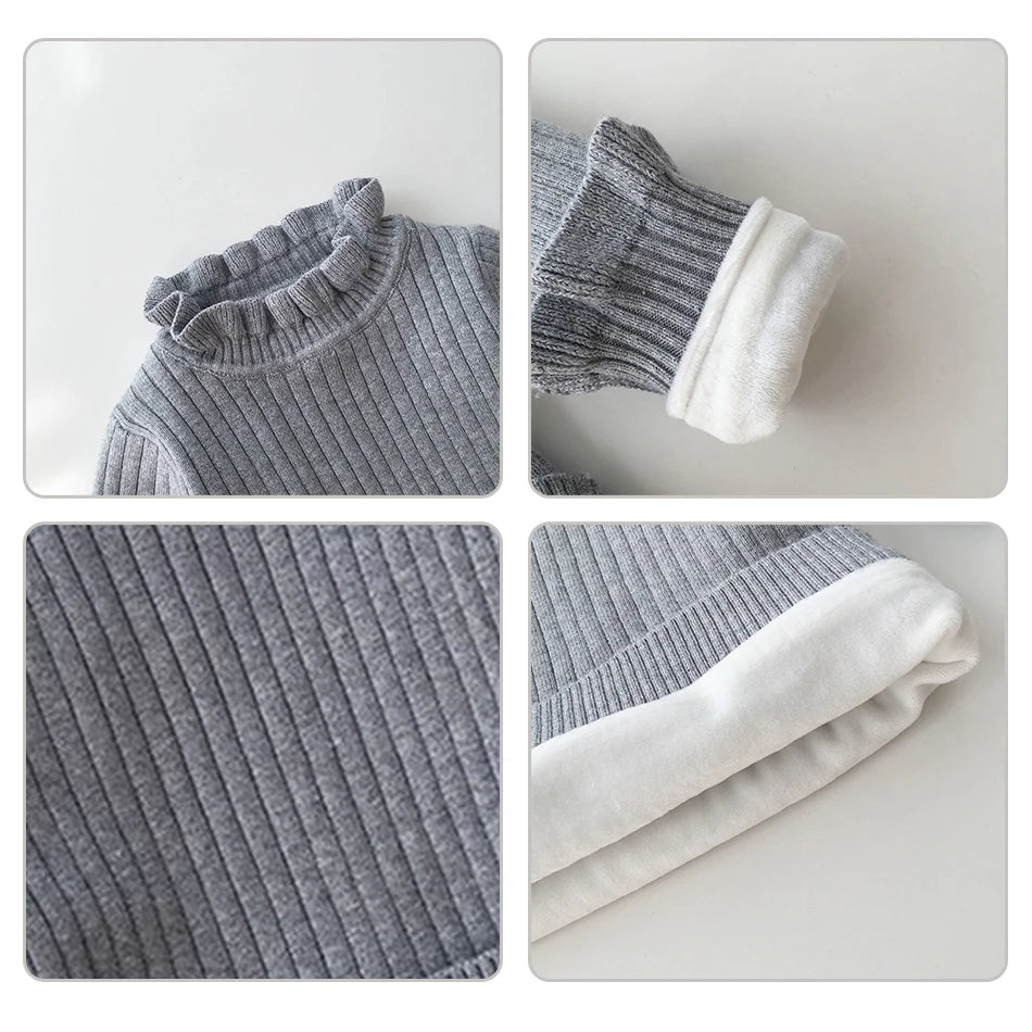 Infant Toddler Winter Fleece Sweaters Baby Warm Pullover Girls Thicken Knitting Shirt Kids Long Sleeve Turtleneck Winter Sweater