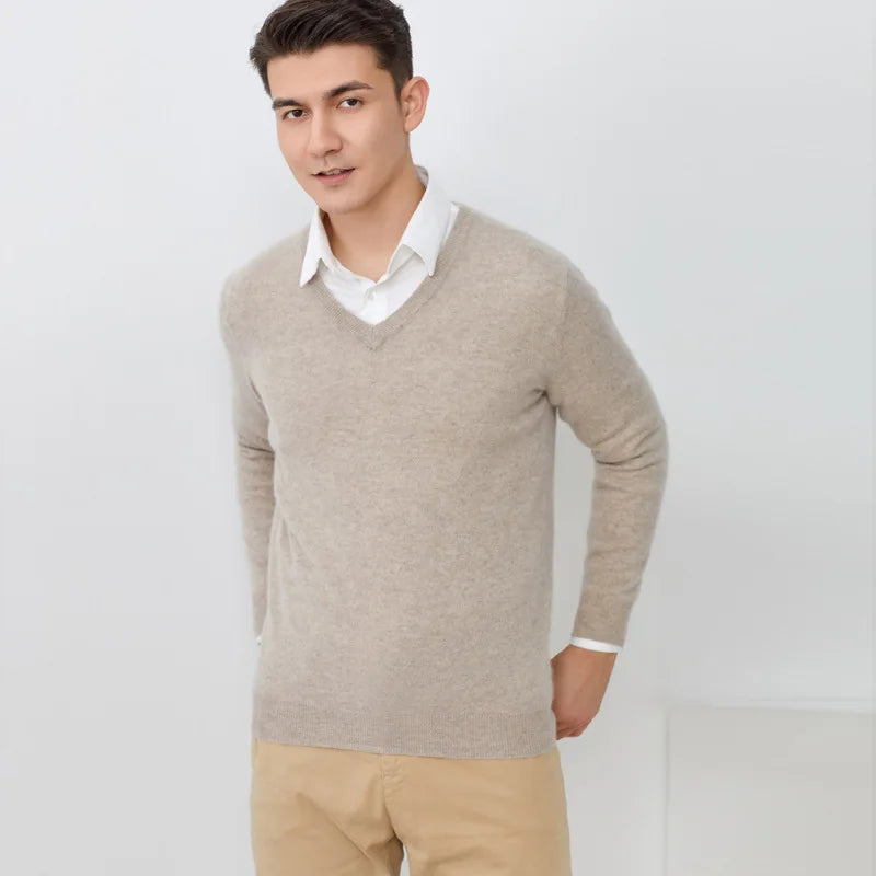 Cashmere Cotton Blend Classic V-neck Knitted Sweater Men Pullover 2024 Autumn Winter Soft Warm Business Casual Jumper pull homme