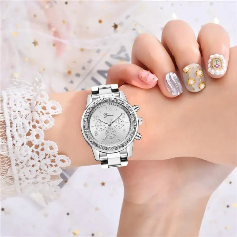 Women Gift Set, Luxury Commerce Steel Strap, Fashion Hundred Quartz Watch, Bracelet, Two Pieces, Suitable as Gift 2