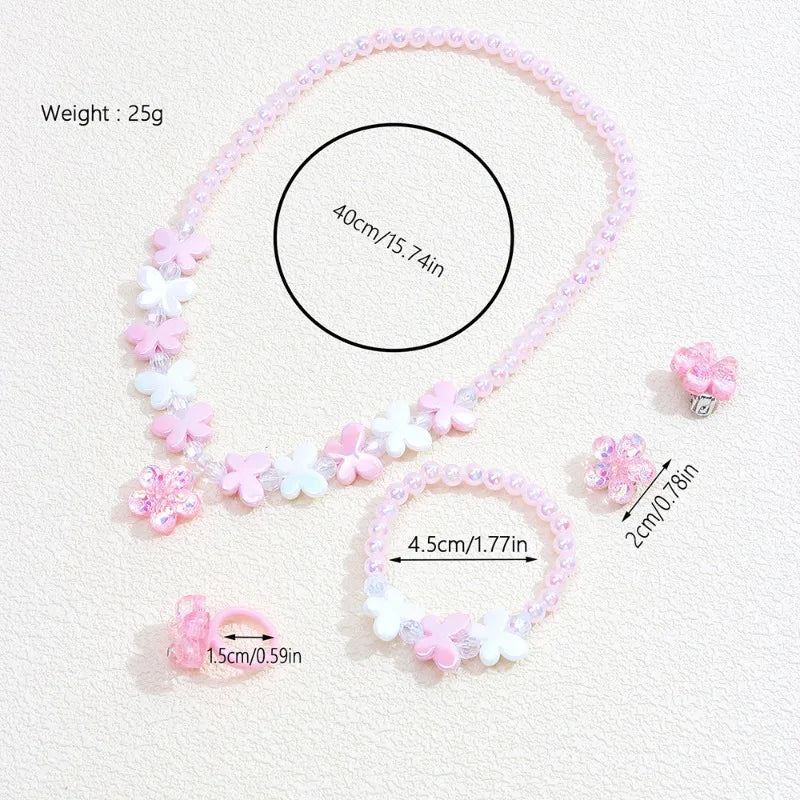 Girls' 5-Piece Jewelry: Flower Pendant, Earrings, Ring, Beaded Necklace & Bracelet, Cute Versatile Kids' Accessories