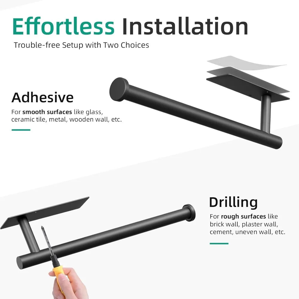 Paper Towel Holder Under Cabinet - No Drill Wall Mount Adhesive Paper Towel Holder for Kitchen Bathroom RV,