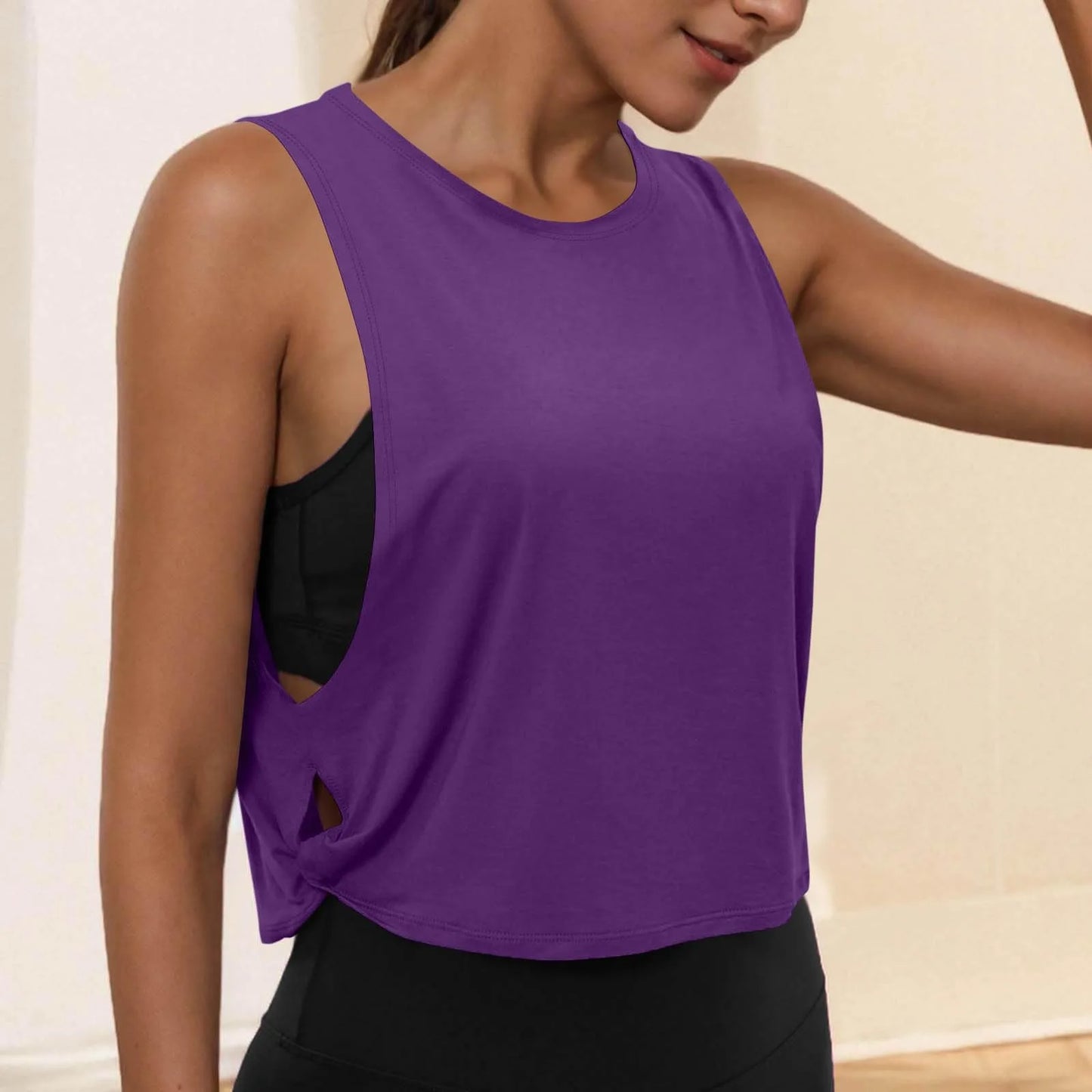 Women Sleeveless Yoga Tops Athletic Vest Breathable Blouse Cover Up Gym Workout Cool T-Shirt Running Short Tank Crop Top